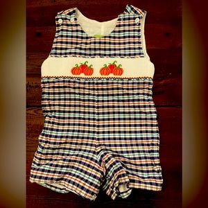 Classic Whimsy toddler boy 18m smocked pumpkin romper